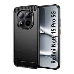Szilikon telefonvédő (ütésállóság, légpárnás sarok, szálcsiszolt, karbon minta) FEKETE Xiaomi Redmi Note 15 Pro 5G