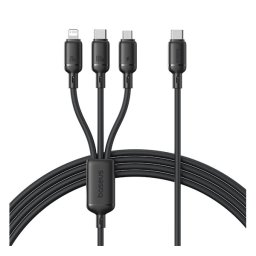 BASEUS SILKY adatkábel 3in1 (Type-C - Type-C/ lightning/microUSB, 100W, gyorstöltő, 150cm) FEKETE