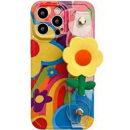 Apple iPhone 16, Szilikon tok, kézpánttal, virág minta, Flower Case, mintás