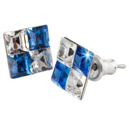 ART CRYSTELLA Fülbevaló, négyzet, zafírkék-fehér SWAROVSKI(R) kristállyal, 8mm, ART CRYSTELLA(R)