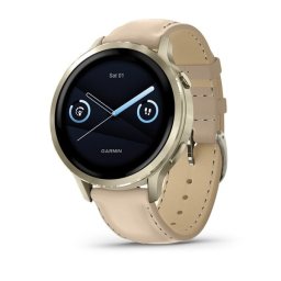 Garmin 010-03013-03 Venu 4 – 41 mm, Lunar Gold, csontszínű szilikon- és homokszínű bőrszíjjal (ED XD)