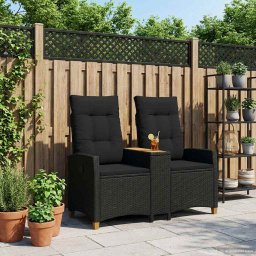 vidaXL Dönthető pad asztallal Fekete 126 x 65 x 112 cm polirattan