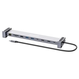 MANHATTAN dokkolóállomás USB-C 10v1, 2xHDMI, 2xUSB-C, 3xUSB, 1xRJ45, SD kártyaolvasó, szürke