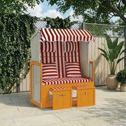 vidaXL piros és fehér polyrattan és tömör fa strandszék párnákkal