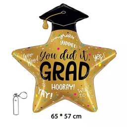 Fólia lufi, arany csillag, You did it Grad, 57 cm
