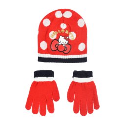 Hello Kitty Cute Dots Red gyerek sapka + kesztyű szett 52 cm