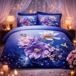 7 részes romantikus virágmintás ágyneműhuzat- elegáns kék-lila design