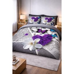 7 részes modern lila virágmintás ágyneműhuzat-elegáns design