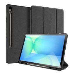 DUX DUCIS DOMO tok álló, bőr hatású (aktív FLIP, oldalra nyíló, TRIFOLD, asztali tartó, ceruza tartó) FEKETE Samsung Galaxy Tab S10 FE Plus WIFI (SM-X626), Galaxy Tab S10 FE Plus LTE (SM-X62