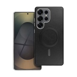Szilikon telefonvédő (ECO bőr hatású hátlap, karcolásmentesítő belső, fém kameravédő, mágneses, prémium) FEKETE Samsung Galaxy S26 (SM-S942)