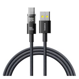 BASEUS DISPLAY II adatkábel (USB - Type-C, 100W, gyorstöltő, cipőfűző, LED kijelző, 200cm) FEKETE