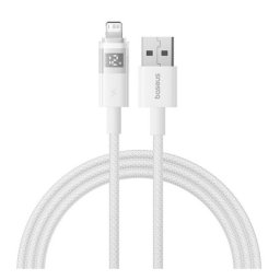 BASEUS DISPLAY II adatkábel (USB - lightning, 2.4A, gyorstöltő, cipőfűző, LED kijelző, 200cm) FEHÉR Apple IPAD (4th Generation), IPAD Air 2, IPAD Pro 9.7