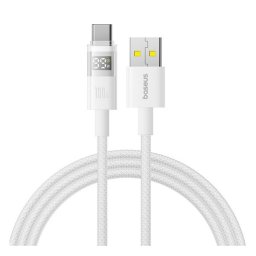 BASEUS DISPLAY II adatkábel (USB - Type-C, 100W, gyorstöltő, cipőfűző, LED kijelző, 100cm) FEHÉR