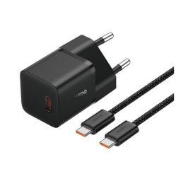 BASEUS GaN5 MINI 1C hálózati töltő Type-C aljzat (20W, PD gyorstöltő, GaN5 + Type-C kábel) FEKETE