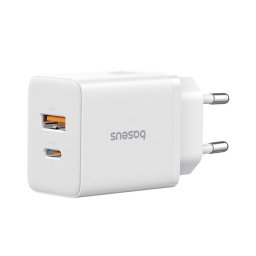 BASEUS CUBE hálózati töltő USB+Type-C aljzat (20W, GaN, PD gyorstöltő 3.0) FEHÉR