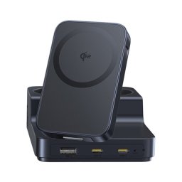 BASEUS NOMOS ND11 6in1 hálózati elosztó 4 AC+USB+2 Type-C aljzat (67W, Qi2, MagSafe, wireless) FEKETE