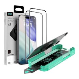 ESR ULTRAFIT ARMORITE képernyővédő üveg 2db (2.5D, 9H, EXTRA erős + segédkeret) FEKETE Apple iPhone 17 Pro
