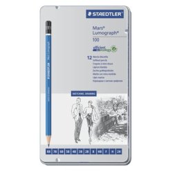 STAEDTLER Grafitceruza készlet, fém doboz, hatszögletű, STAEDTLER "Mars Lumograph 100", 12 különböző keménység