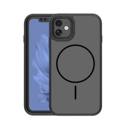Szilikon telefonvédő (műanyag hátlap, ütésállóság, légpárnás sarok, kameravédő, MagSafe) FEKETE Apple iPhone 11