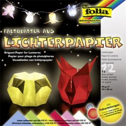 FOLIA Origami papír, lámpáshoz, 30x30 cm, 80 g, 12 lap, FOLIA, vegyes színek