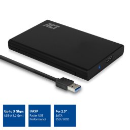 2.5" HDD SSD külső ház mobilrack USB3.2 Gen1 fekete ACT (AC1215)