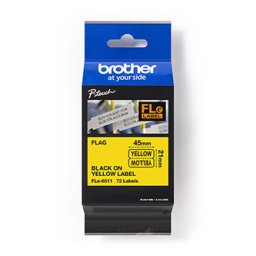 Brother eredeti címkenyomtató szalag, Brother, FLE-6511, fekete nyomtatás/sárga hátlap, nem laminált, 21mm, 45mm x 10.5mm, 72db, 72db