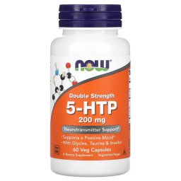 NOW Foods 5-HTP, 200 mg, dupla erősségű, 60 db