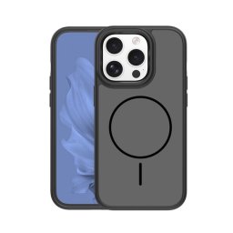 Szilikon telefonvédő (műanyag hátlap, ütésállóság, légpárnás sarok, kameravédő, MagSafe) FEKETE Apple iPhone 15 Pro
