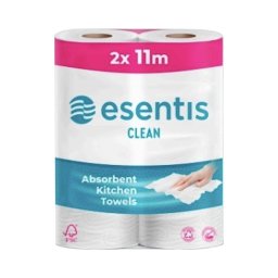 Papírtörlő konyhai 2 rétegű átmérő: 10,2 cm 50 lap/11 méter/tekercs 2 tekercs/csomag Esentis Clean_CPBC027 fehér