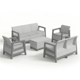 Scandi Big linea duo kerti bútor szett jute tárolós asztallal hamuszürke-világosszürke