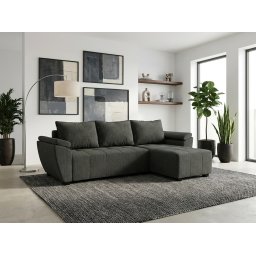 LIVARO L alakú kihúzható, megfordítható sarokkanapé 251x140 cm, sötétszürke