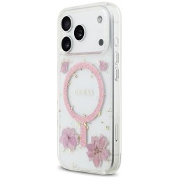 GUESS tok IPHONE 17 Pro kompatibilis MagSafe GUHMP17LRBFGFGMP (gyanta virágok és csillogás) rózsaszínű