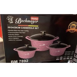 Bachmayer BM-7892 6 részes préselt aluminium edényszett kerámia bevonattal, 3D kivitel, rózsaszín