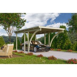 Karibu Basic 1. egyállásos fa autóbeálló, fedett kocsibeálló, boltíves bejárattal, 268 cm x 387 cm