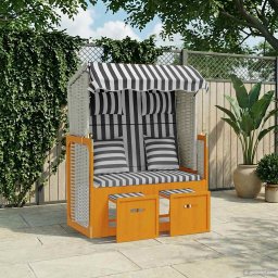 vidaXL fehér és szürke polyrattan és tömör fa strandszék párnákkal