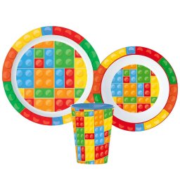 étkészlet pohárral 260 ml szett /3db Lego minta