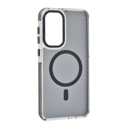 Szilikon telefonvédő (ütésállóság, légpárnás sarok, karbon minta, wireless, MagSafe) SÖTÉTSZÜRKE Samsung Galaxy A56 5G (SM-A566)