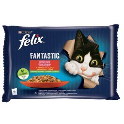 FELIX FANTASTIC Csirkével és paradicsommal/Marhával és sárgarépával aszpikban nedves macskaeledel 4x85g