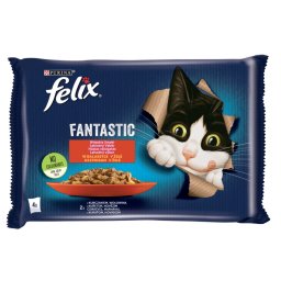 FELIX FANTASTIC Marhával/Csirkével aszpikban nedves macskaeledel 4x85g