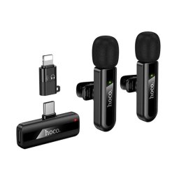 HOCO L20A bluetooth mikrofon 2db (Type-C/Lightning, LAVALIER csíptethető, zajszűrő) FEKETE