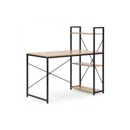 Íróasztal polccal LOFTY 120x60 cm, fekete / tölgy dekor