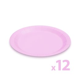 Papírtányér szett - rózsaszín - 23 cm - 12 db / csomag