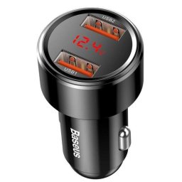 Baseus autós töltő Magic 2x USB 45W 6A kijelzővel fekete