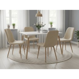 Étkezőgarnitúra 1 + 4, fehér étkezőasztal ADRIA 120x80 cm + krémszínű bársonyszék LAVA