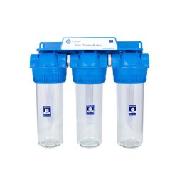 Aquafilter 3 lépcsős 10"-os Szűrőház 1/2" csatlakozással, átlátszó, 3 részes házzal - réz menetes