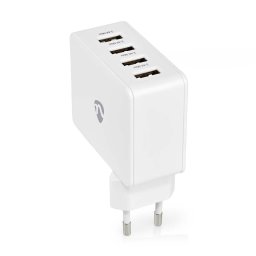 Nedis WCHAU481AWT- Hálózati töltő | 24 W | Gyorstöltési funkció | 4x 2,4 A | 4 kimenet | 4x USB-A | Fehér színű