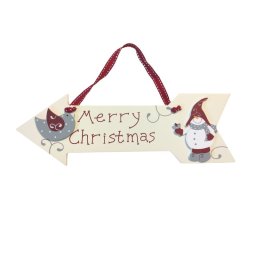 Karácsonyi ajtódísz fából akasztóval skandináv manó - 24 cm x 9 cm