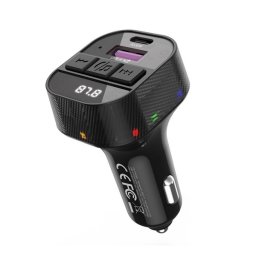 XO BCC17 bluetooth FM transmitter autós töltő USB+Type-C aljzat (v5.3, 30W, gyorstöltő, LED kijelző) FEKETE