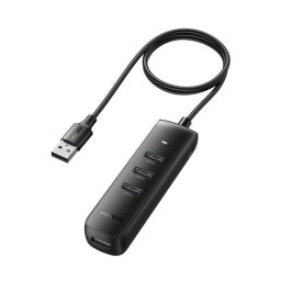 UGREEN Type-C HUB 5in1 (aktív, elosztó, 4 USB+Type-C aljzat, 25cm) FEKETE