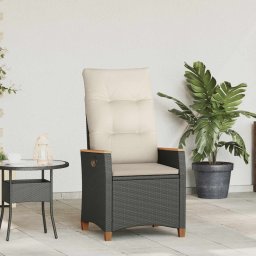 vidaXL Fekvő Kerti Szék Fekete és Krém 64 x 57,5 x 112 cm polirattan